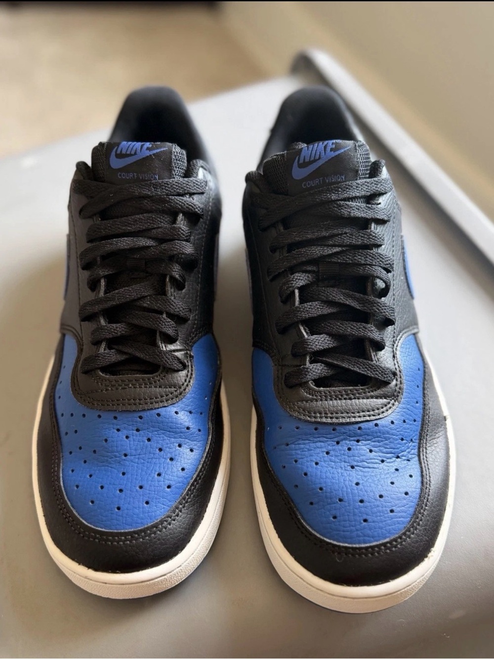 Nike Court Vision Men’s Low Top Sneakers Black Game Royal DM8681-001 sz10.5